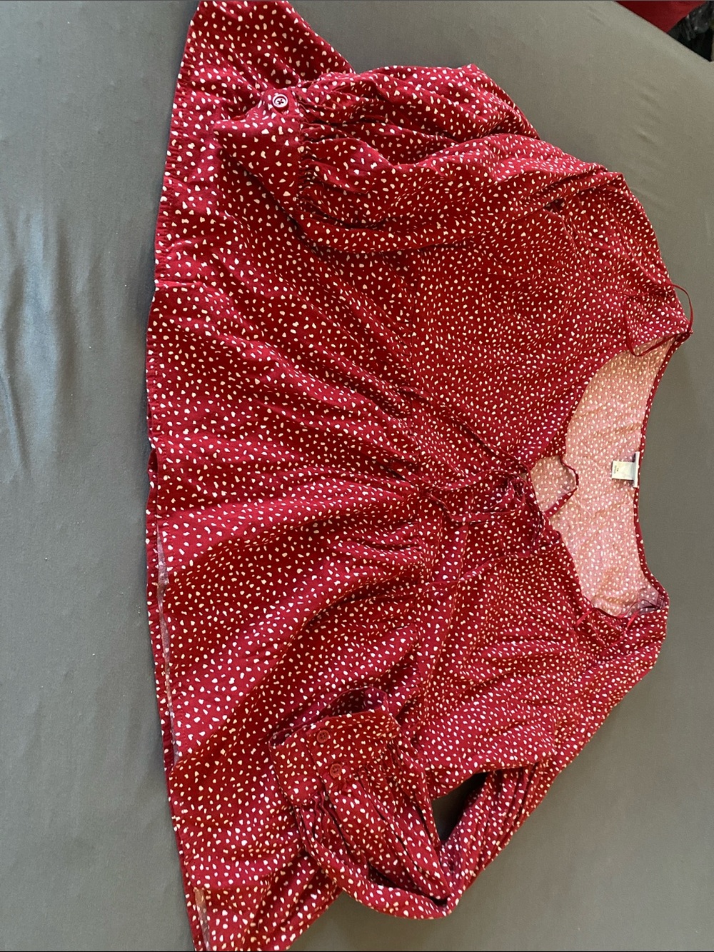 Ava & Viv Burgundy Dot Peasant Blouse